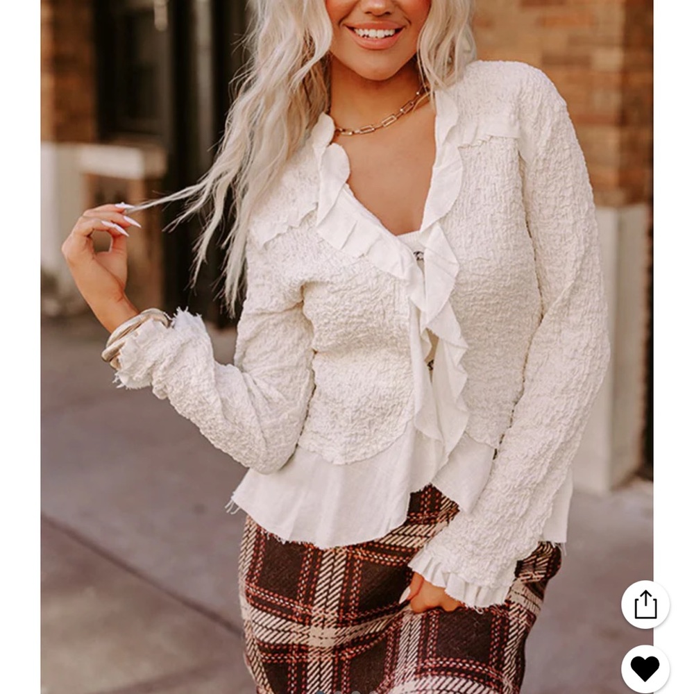 Cream Ruffle Long Sleeve Top